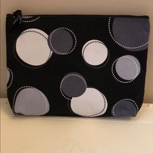 Thirty-One Black Happy Dot Big Zipper Pouch NWT